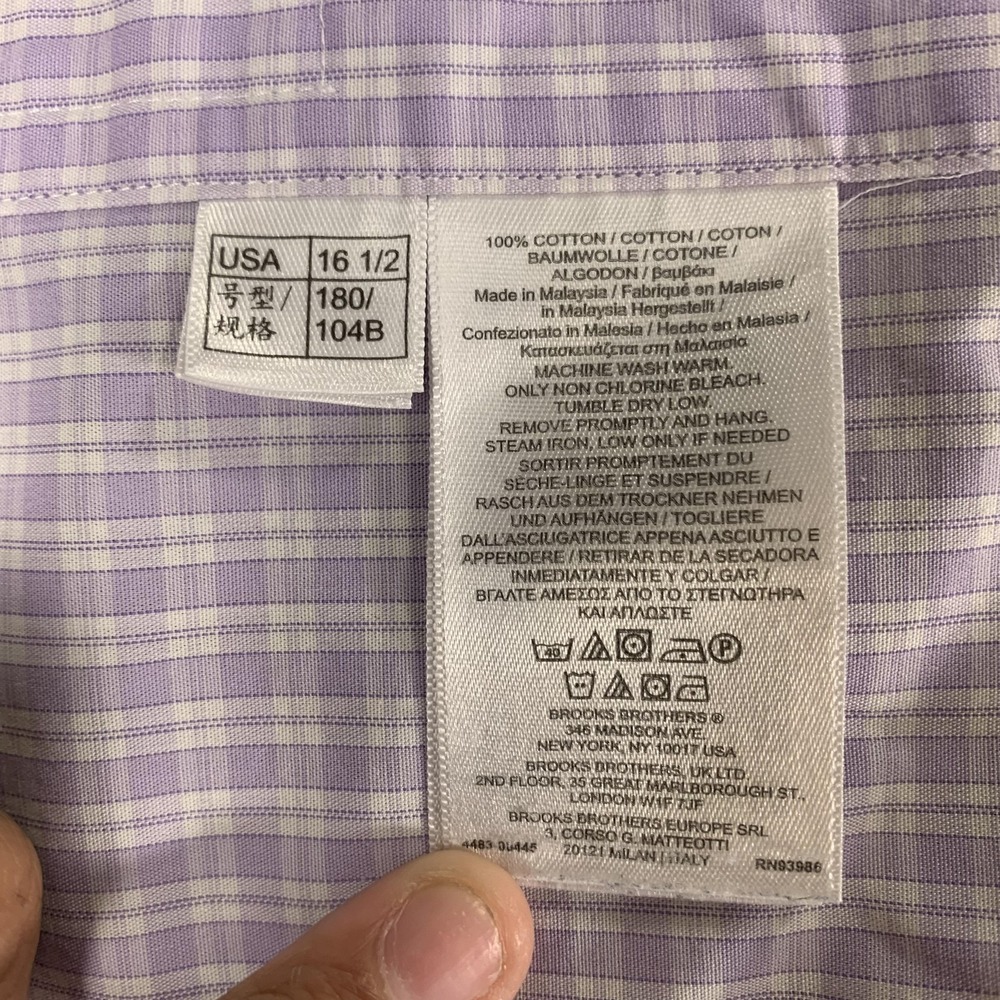 Brooks Brothers Shirt Mens 16.5 34 Purple Check Regent Non-Iron Supima Cotton - Picture 7 of 14